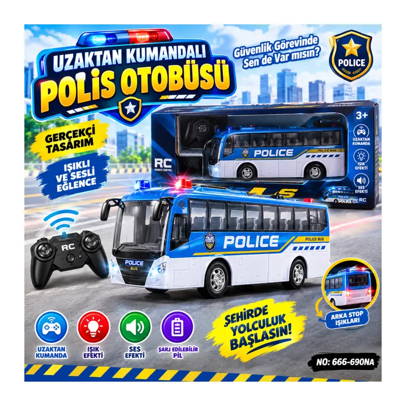 666-690NA UZAKTAN KUMANDALI OYUNCAK POLİS OTOBÜSÜ