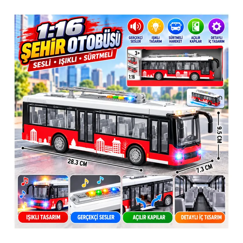 WY911A 1:16 SESLİ IŞIKLI SÜRTMELİ OYUNCAK OTOBÜS