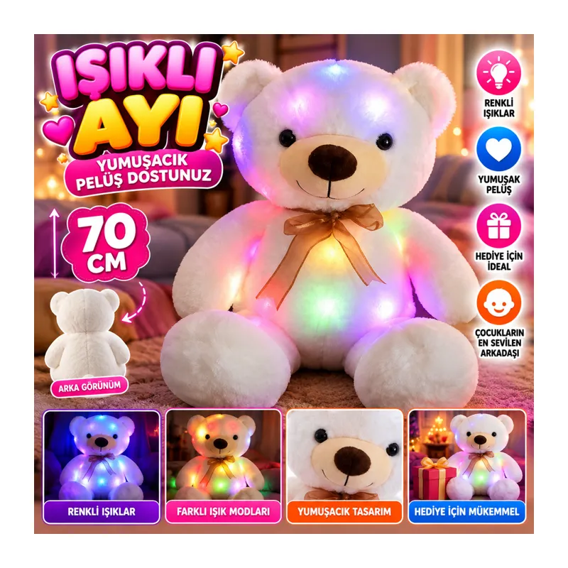 1047 IŞIKLI AYI 70 CM-BEYAZ