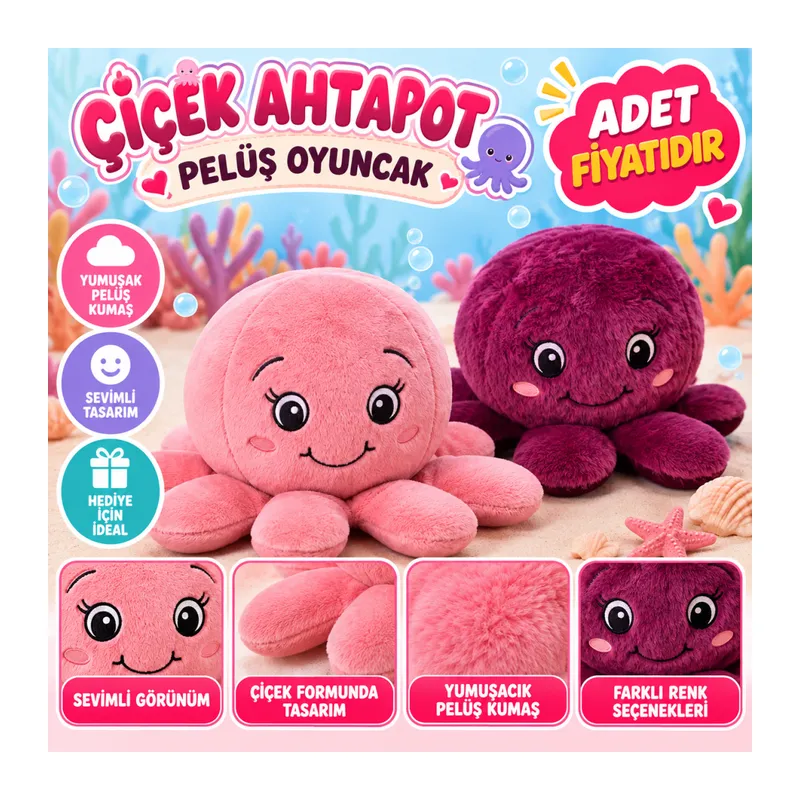 ÇİÇEK AHTAPOT PELUŞ OYUNCAK (adet fiyatıdır)