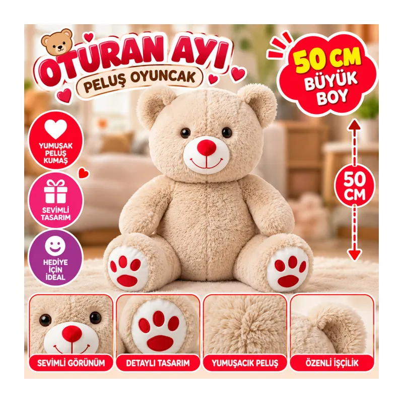 50 CM OTURAN AYI PELUŞ OYUNCAK