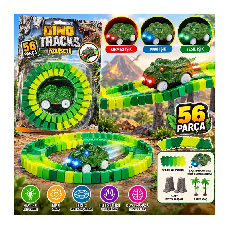 8043 DİNO TRACKS YOL SET 56 PARÇA DİNAZOR OYUNCAĞI