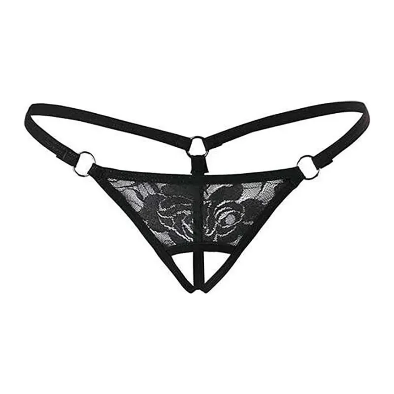 Siyah Dantelli Özel Bölgesi Açık G-string Tm1167 - Siyah / 2XL