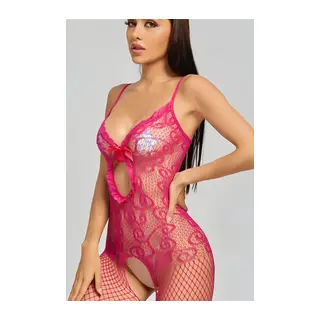 Pembe Fiyonklu Özel Bölgesi Açık File Vücut Çorabı Tm1459 - Pembe / L