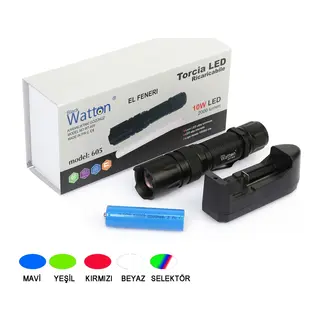 10w 2000 Lümen 4 Renk Güçlü El Feneri Wt-605