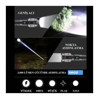 3000 Lümen Güçlü El Feneri Wt-604