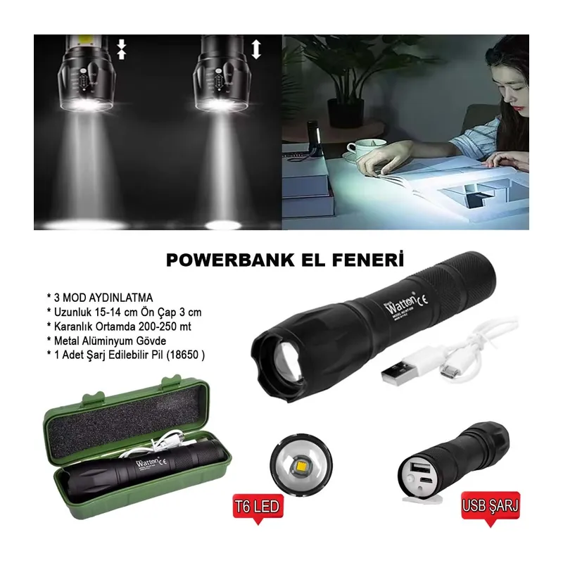 Powerbank Özellikli Uzun Menzilli El Feneri Wt-039