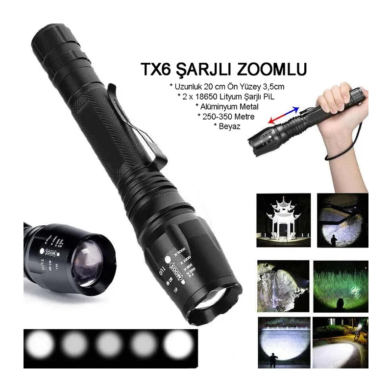 Profesyonel Tx6 Şarjlı Zoomlu El Feneri Wt-241