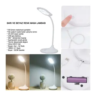 Şarjlı Sarı Ve Beyaz Renk Masa Lambasi Wt-005