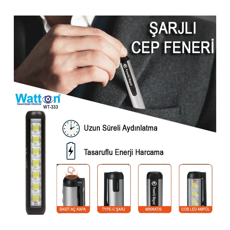 Type-c Girişli Miknatisli Şarjlı Cep Feneri Wt-333