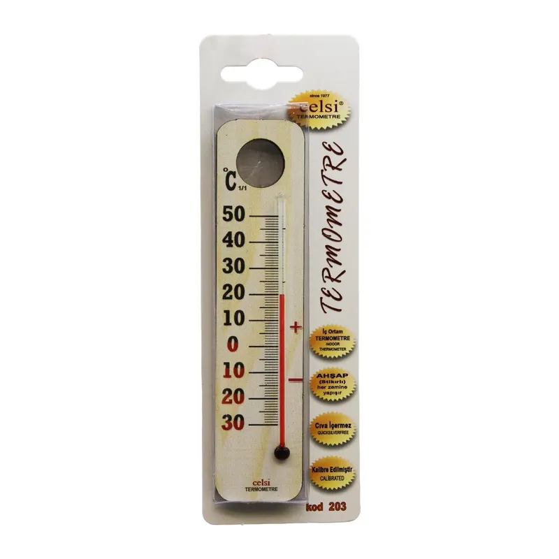 Ahşap 3.5 X 15cm Derece Oda Termometresi İç / Dış Kurşun Ve Civa İçermez