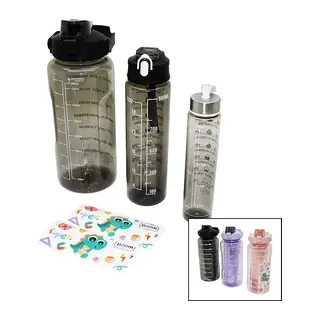 Matara 3pcs Şeffaf Renkli 500-900-2000ml Pipetli Motivasyon Suluk Matara Telefonluklu