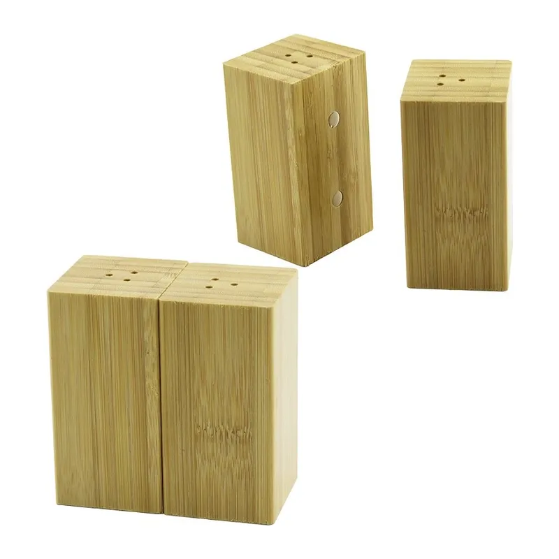 Baharatlık Tuzluk 4.5x5cm Y:9cm 2parça Mıknatıslı İkiz Ahşap Bambu Baharatlık Tuzluk
