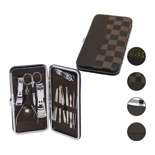 12 Pcs - Gümüş Manikür - Pedikür Seti Renkli Desenli - Cüzdan Modeli Çantalı