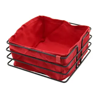 Kare Siyah Metal Kırmızı Bezli Ekmek Sepeti 20x21cm Derinlik 10.5cm