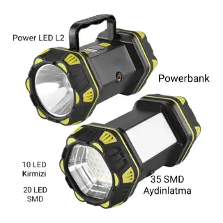 F.b.ı F-262 Yeni Güçlü Çift Taraflı Taşınabilir Spot Ve Işıldak Usb Powerbank Şarjlı Fener