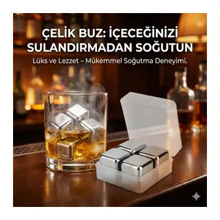 4'lü Çelik Metal Kaplama Viski Taşı Soğutma Buz Küpü