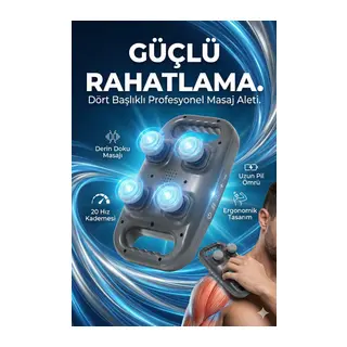 4 Başlıklı Masaj Tabancası - Ergonomik Derin Doku Sırt Ve Boyun Masaj Aleti Ağrı Ve Sızı Giderici