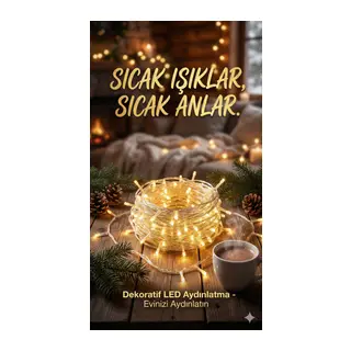 Yılbaşı Aydınlatması 100 Led Perde Hortum Sıcak Beyaz Işık - 10 Metre Dekoratif Şeffaf Kablolu Süs