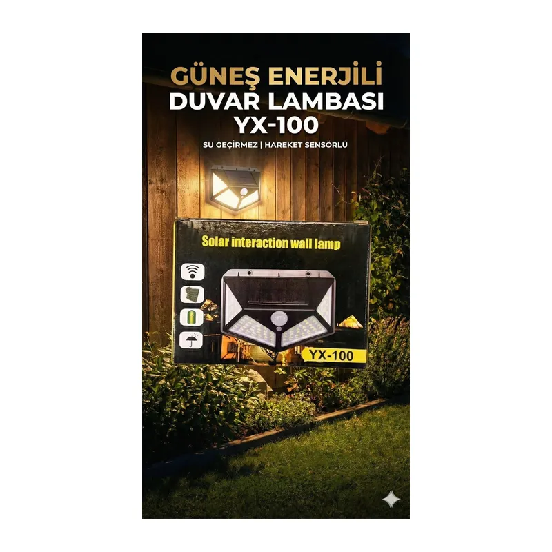 100 Led Dış Mekan Solar Aydınlatma Fotoselli Solar Lamba Hareket Sensörlü