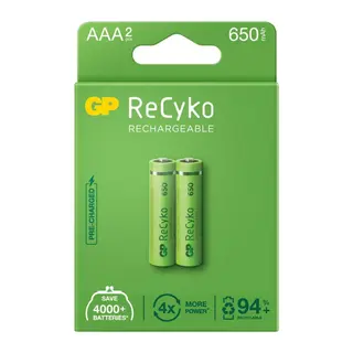 Gp Recyko 650mah Aaa Şarj Edilebilir İnce Kalem Pil 2'li Paket