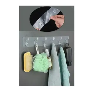 6'lı Kendinden Yapışkanlı Güçlü Şeffaf Askılık Kapı Arkası Mutfak Duvar Banyo Askı