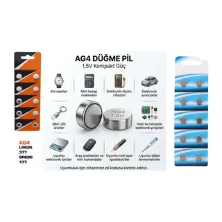 Ag4 1.5v Düğme Pil Lr626-lr66 Saat Pili Hesap Makinesi Elektronik Cihaz Pili - 10 Adet