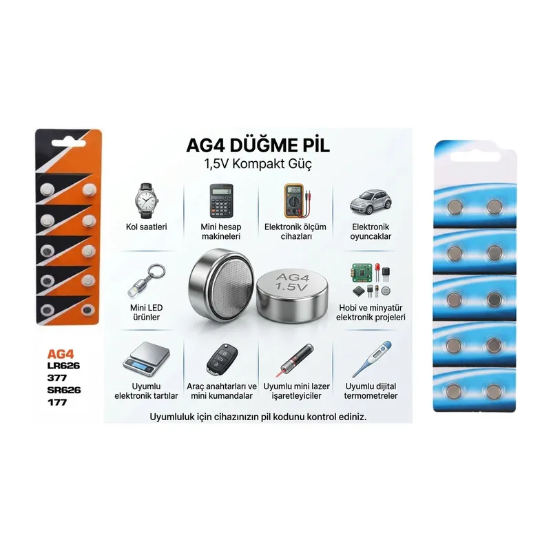 Ag4 1.5v Düğme Pil Lr626-lr66 Saat Pili Hesap Makinesi Elektronik Cihaz Pili - 10 Adet