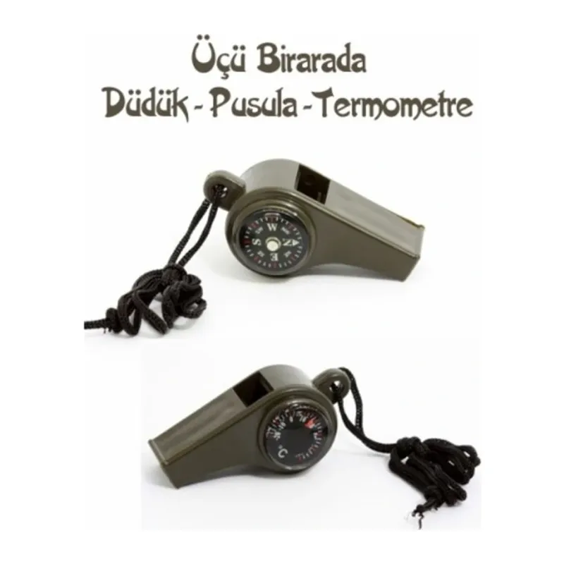 Pusulalı Termometreli Düdük - Survival Askılı Düdük