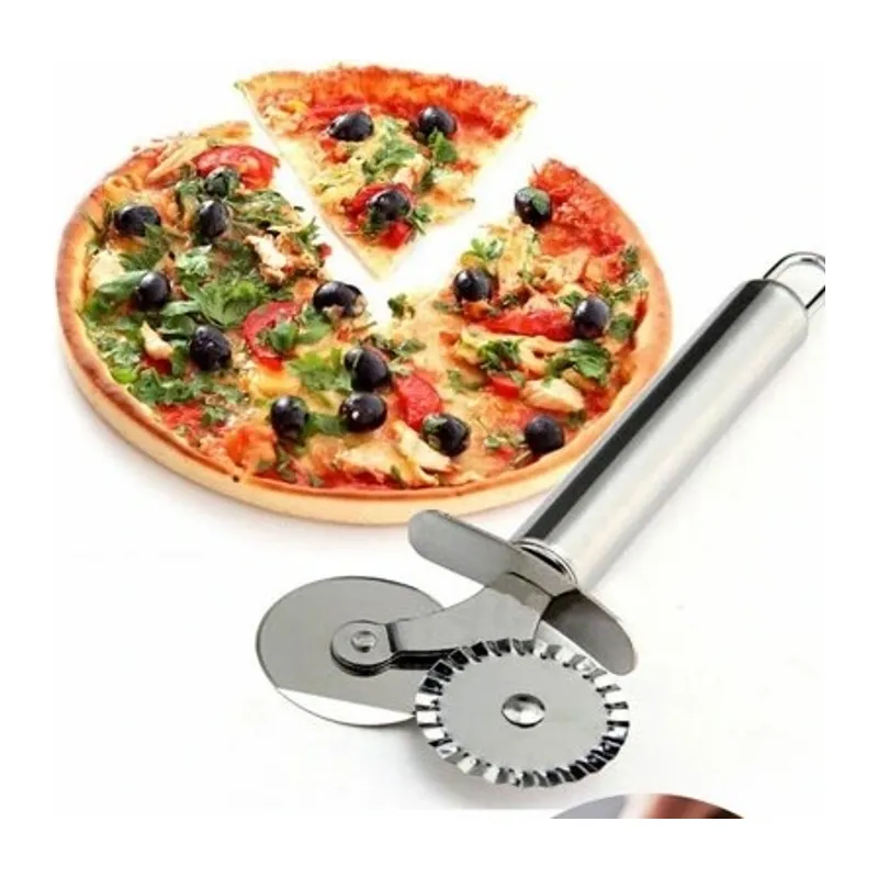 Çift Başlı Metal Pizza Kesici Ve Hamur Ruleti