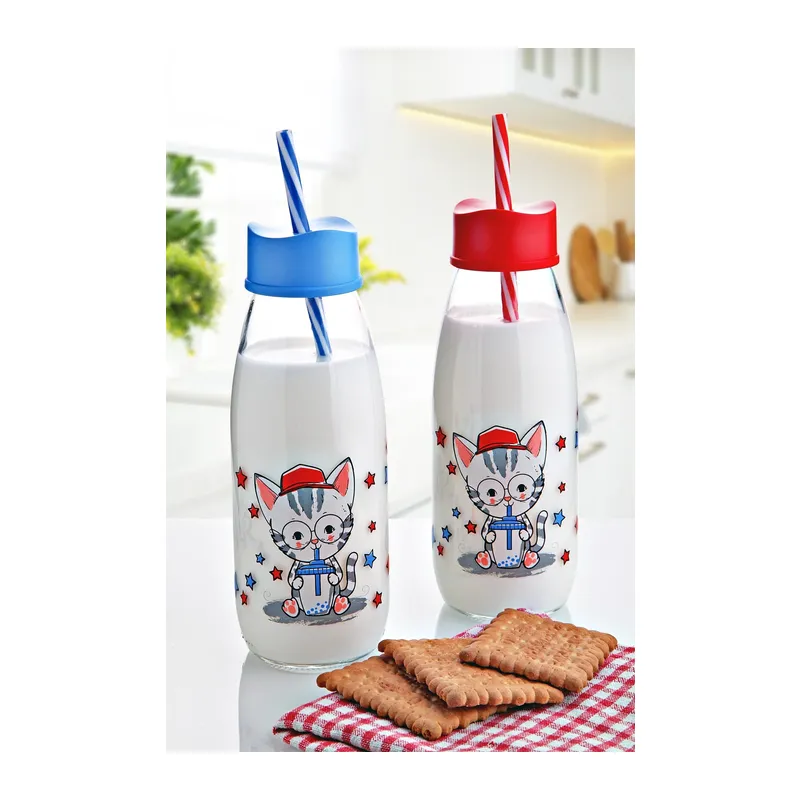 Hayvan Figürlü Pipetli Su Ve Süt Şişesi Cam 500 Ml