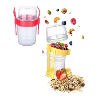 Çift Hazneli - Çatal Kaşıklı Portatif Müsli -atıştırmalık Kabı 800 Ml