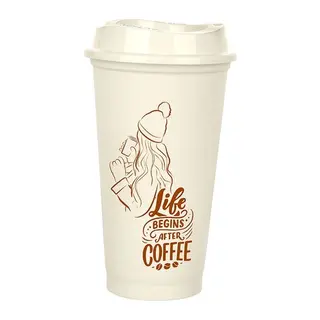 Kahve Bardağı - Kapaklı Krem 473 Ml