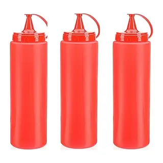 Ketçap Şişesi - 1000ml Dev Boy Kırmızı 3 Adet