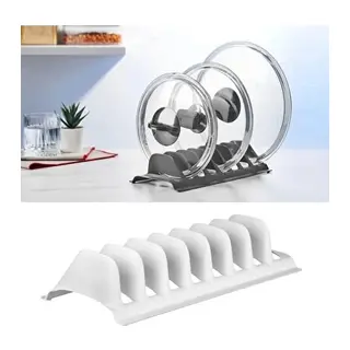 Beyaz - 8 Bölmeli Tencere Kapak Rafı - Simple Tabaklık - Kapak Organizeri