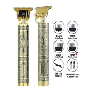 Gold Uçlu Vintage Şarjlı Traş Makinesi Saç Sakal Ense Çizim Vucüt Kılı Tıraş Makinası
