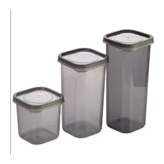 3 Adet 3 Boy Siyah Saydam Plastik Kavanoz Saklama Kabı Kapaklı Kare Model