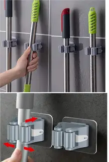 3 Lü Renkli Yapışkanlı Mop Fırça Çek Pas Sap Tutucu Organizer Mutfak Banyo Düzenleyici
