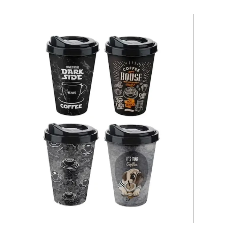 4 Adet Kahve Bardağı - Kapaklı Desenli 400ml