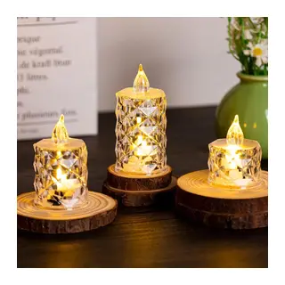 Led Mum Şeffaf Kristal Led Mum Pilli Alevsiz Çay Mumu Düğün Doğum Günü Ortam Işığı Midi