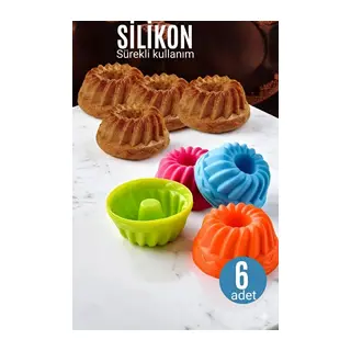 Silikon Göbekli Muffin Cupcake Kalıbı - Sürekli Kullanım Muffin Kek Kalıbı 6 Adet