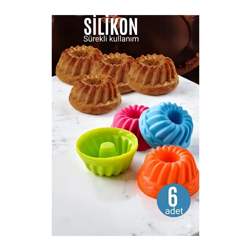 Silikon Göbekli Muffin Cupcake Kalıbı - Sürekli Kullanım Muffin Kek Kalıbı 6 Adet