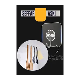 Şeffaf Yapışkanlı Askı, Mutfak Banyo Duvar Askısı, Çivisiz Pratik Kanca Seti