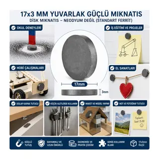 Mıknatıs 17x3 Mm Yuvarlak Güçlü Mıknatıs Disk Mıknatıs