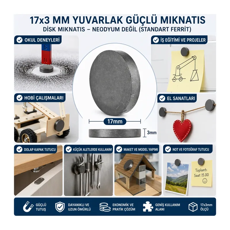 Mıknatıs 17x3 Mm Yuvarlak Güçlü Mıknatıs Disk Mıknatıs