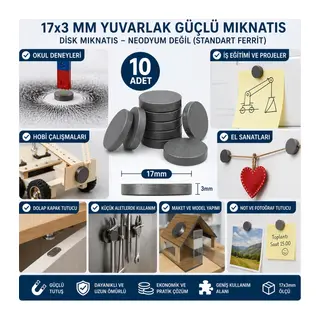 10 Adet Mıknatıs 17x3 Mm Yuvarlak Güçlü Mıknatıs Disk Mıknatıs