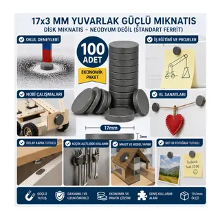 100 Adet Mıknatıs 17x3 Mm Yuvarlak Güçlü Mıknatıs Disk Mıknatıs