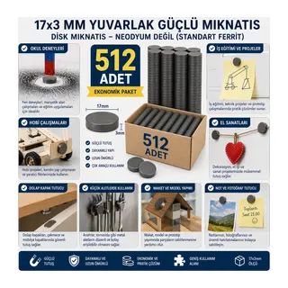 512 Adet Mıknatıs 17x3 Mm Yuvarlak Güçlü Mıknatıs Disk Mıknatıs