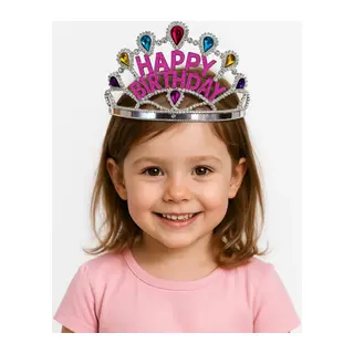 Gümüş Renk Happy Birthday Yazılı Doğum Günü Tacı 60 Cm