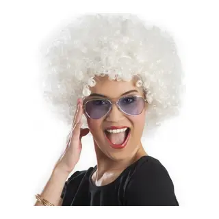Beyaz Renk Kıvırcık Afro Bonus Peruk